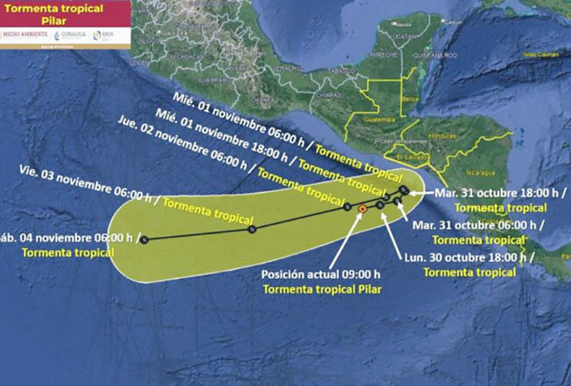 Tormenta tropical Pilar se fortalece al sur de costas de Chiapas